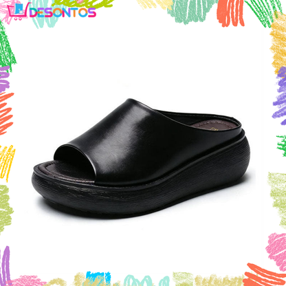 Sandalias de cuña retro de piel suave