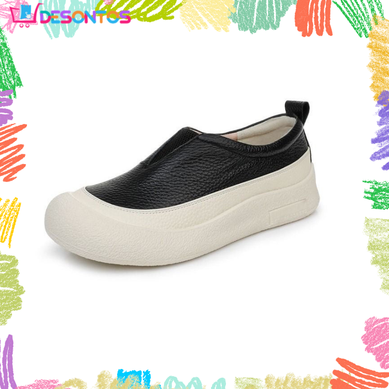 100% cuero genuino zapatos de plataforma con punta redonda