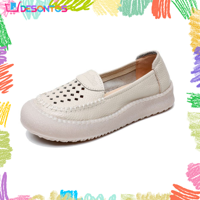 Zapatos de punta redonda 100% cuero genuino