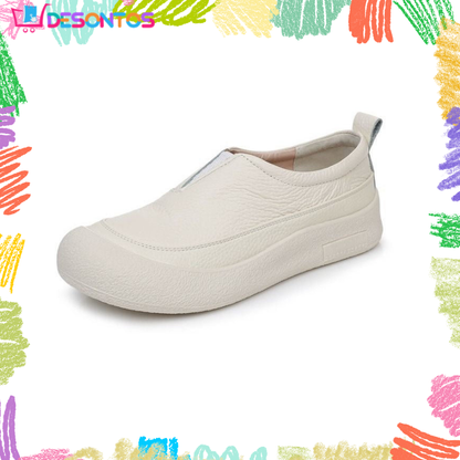 100% cuero genuino zapatos de plataforma con punta redonda