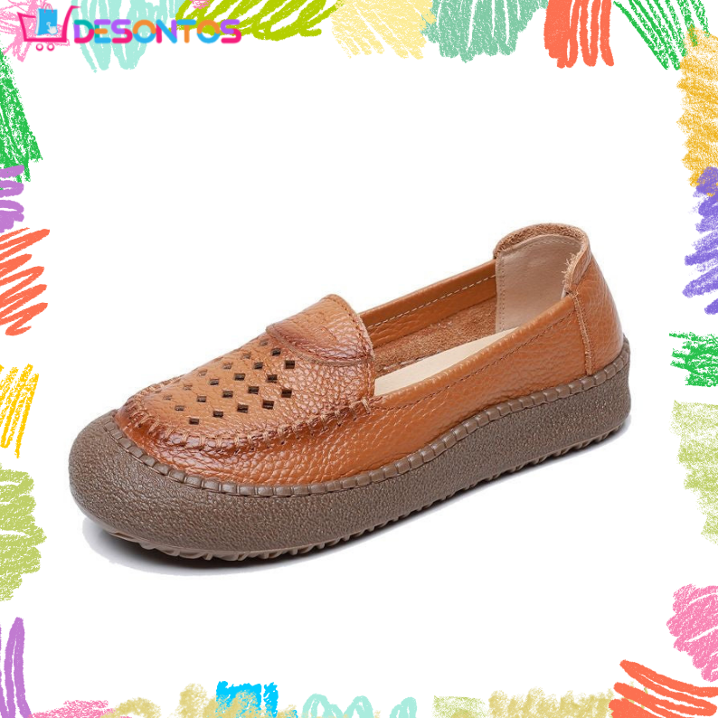 Zapatos de punta redonda 100% cuero genuino