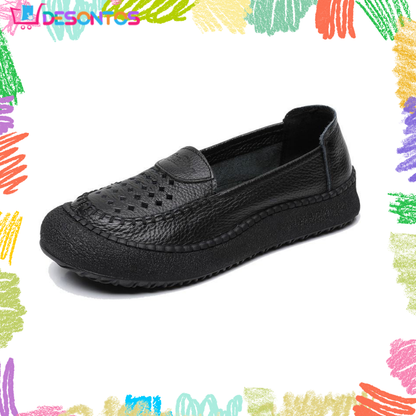 Zapatos de punta redonda 100% cuero genuino