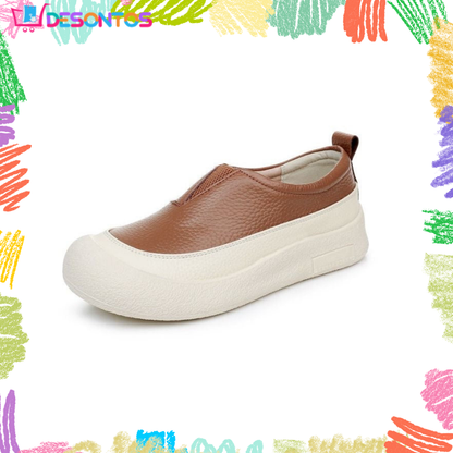 100% cuero genuino zapatos de plataforma con punta redonda