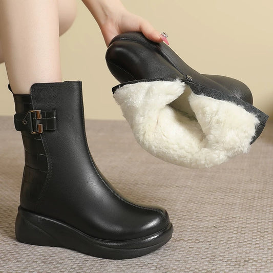 Desontos™ botines de lana de cuero genuino