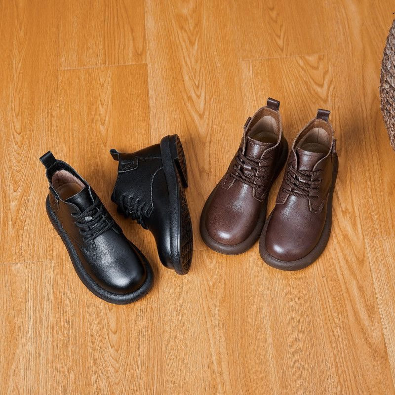 Botines de Piel Genuina para Mujer con Cordones