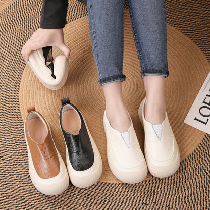 100% cuero genuino zapatos de plataforma con punta redonda