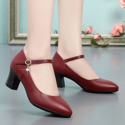 Zapatos de tacón medio antideslizantes de piel suave