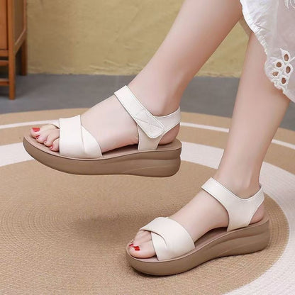 Sandalias de Piel Genuina para Mujer con Suela Gruesa y Cómoda