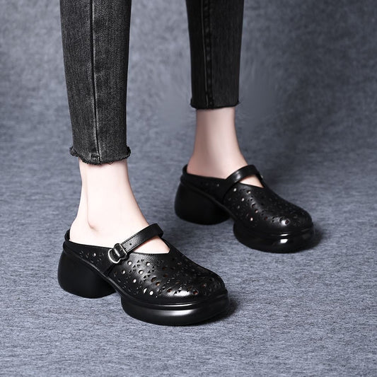 Zapatillas de suela gruesa de piel de vaca