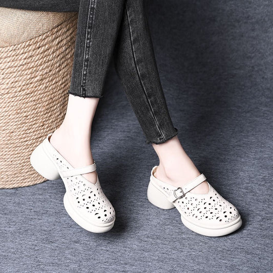 Zapatillas de suela gruesa de piel de vaca