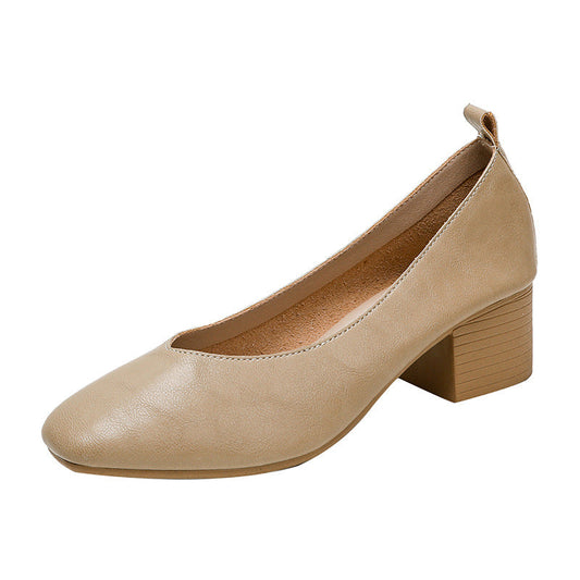 Zapatos de piel de res con tacón medio para mujer
