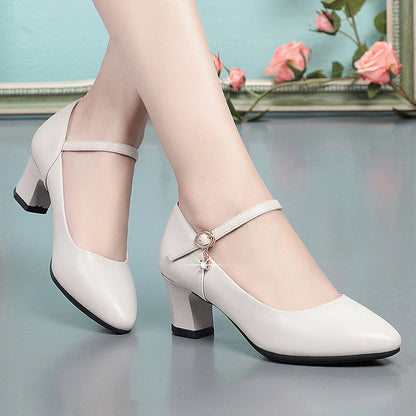 Zapatos de tacón medio antideslizantes de piel suave