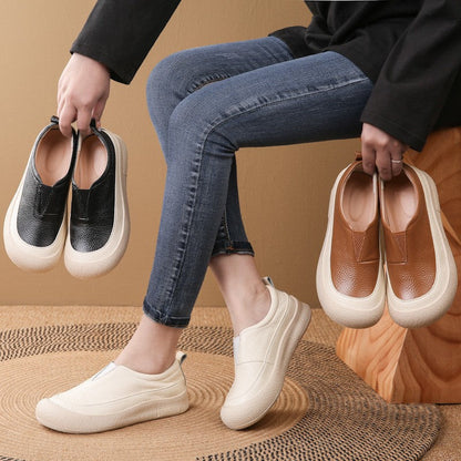 100% cuero genuino zapatos de plataforma con punta redonda