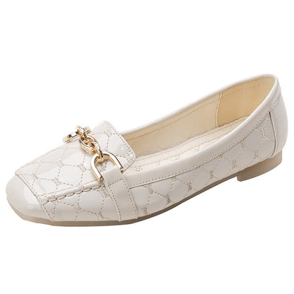 Zapatos de piel suave con punta cuadrada, suela plana y comodidad superior