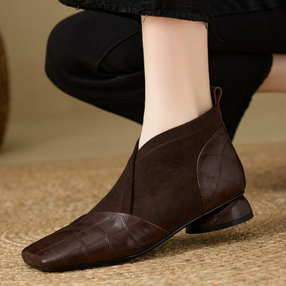 Botines de piel con tacón grueso y estilo francés retro