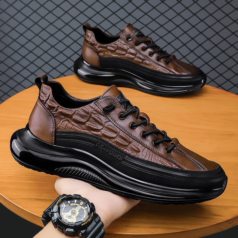 [100% piel de vacuno]Zapatos de piel de alta calidad con grabado de cocodrilo