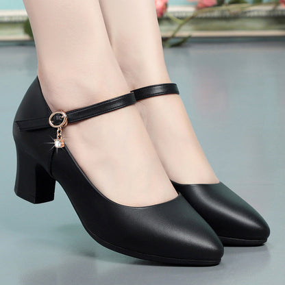 Zapatos de tacón medio antideslizantes de piel suave