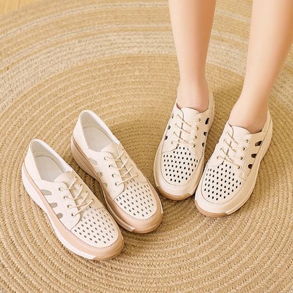 Zapatos de tacón de cuña con perforaciones transpirables para mujer