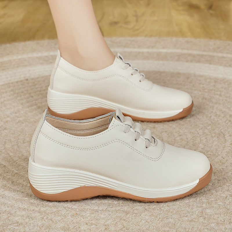 Zapatos casuales de piel con tacón de cuña y suela antideslizante