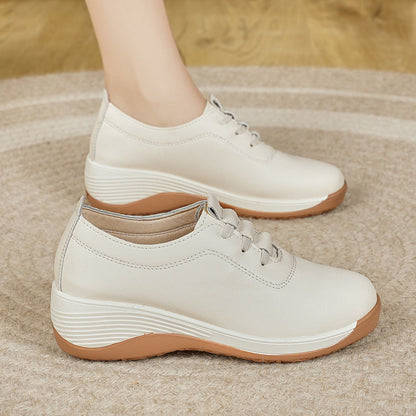 Zapatos casuales de piel con tacón de cuña y suela antideslizante