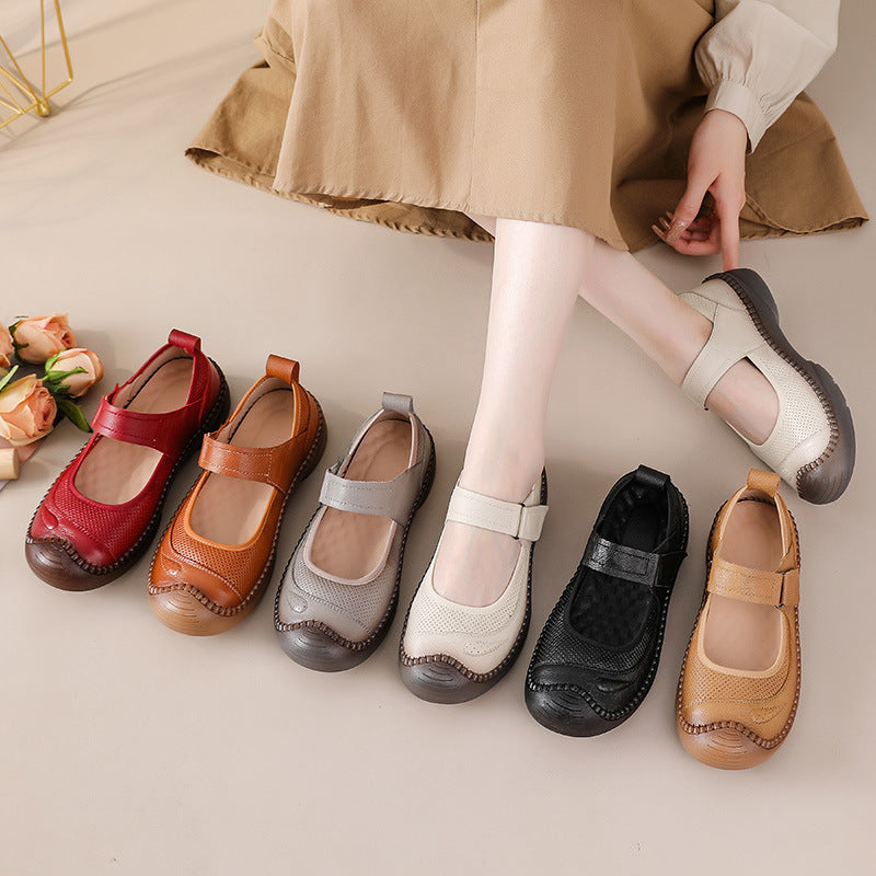 Zapatos de piel genuina cosidos a mano para mujer