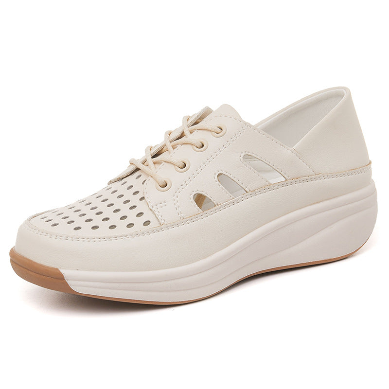 Zapatos de tacón de cuña con perforaciones transpirables para mujer
