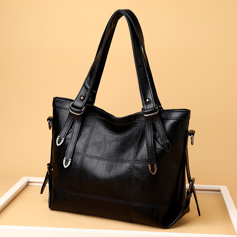 Bolso de hombro de piel suave con patchwork