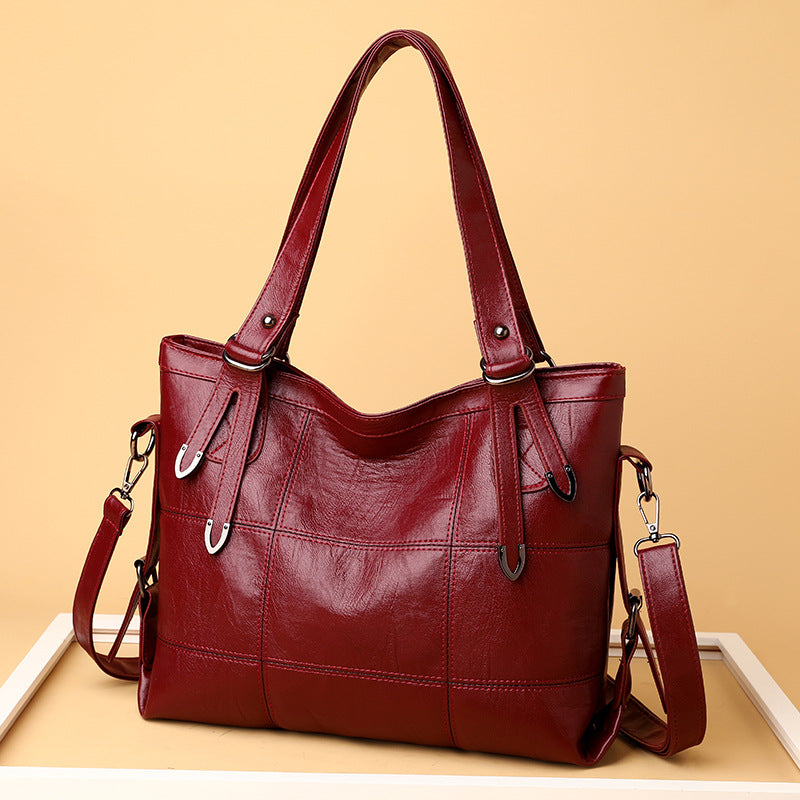 Bolso de hombro de piel suave con patchwork