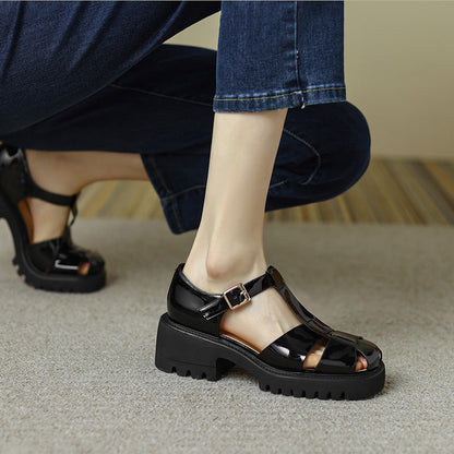 Sandalias de piel estilo inglés con plataforma