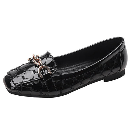 Zapatos de piel suave con punta cuadrada, suela plana y comodidad superior