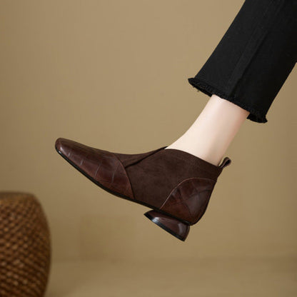 Botines de piel con tacón grueso y estilo francés retro