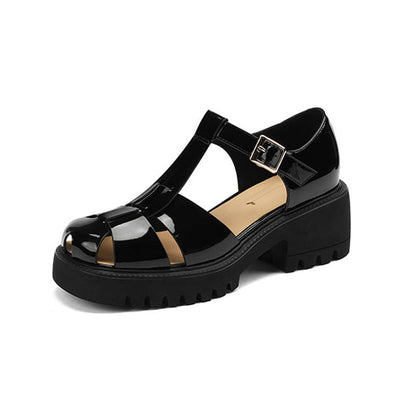 Sandalias de piel estilo inglés con plataforma