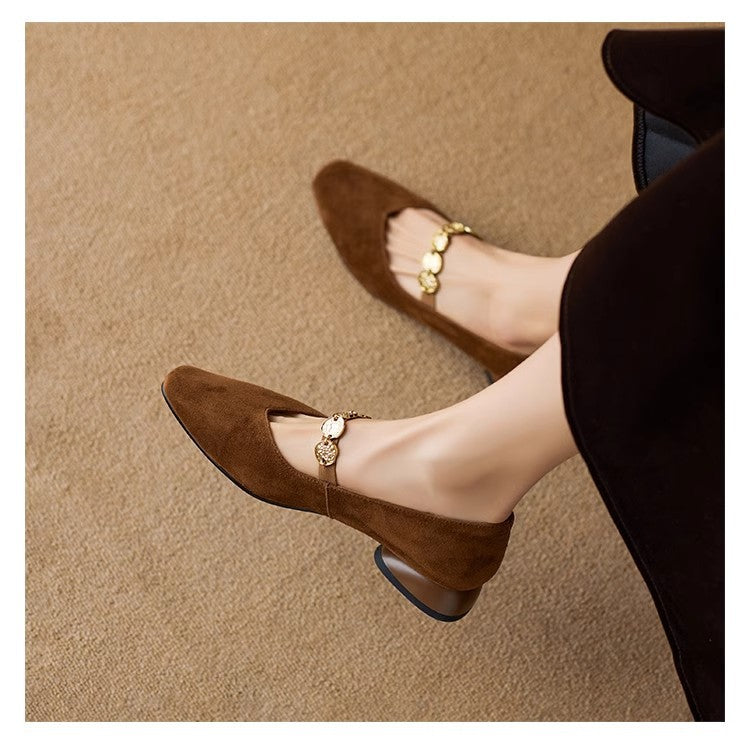 Zapatos de piel de ante con punta cuadrada y estilo retro