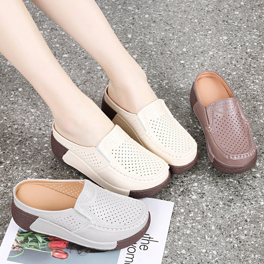 Zapatillas de cuero de suela gruesa Baotou