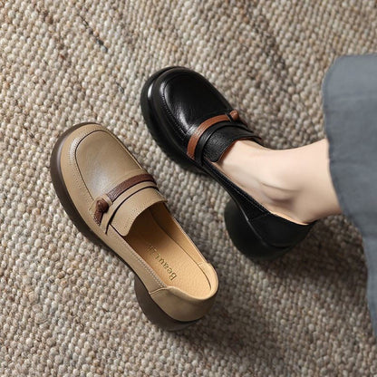Zapatos de plataforma de tacón grueso con bloques de color en piel auténtica