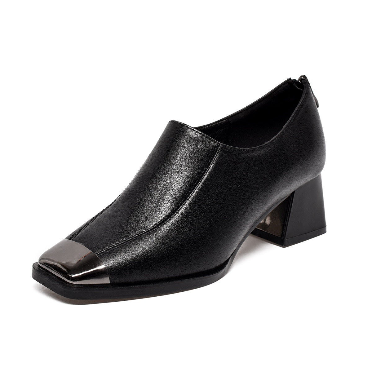 Zapato de tacón medio de piel con punta cuadrada