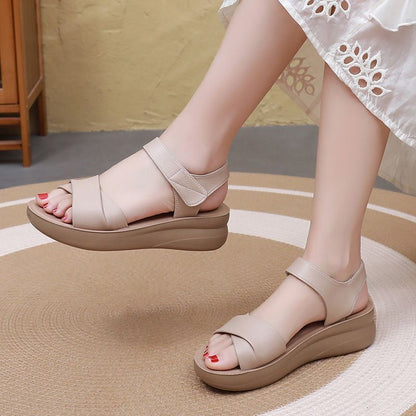 Sandalias de Piel Genuina para Mujer con Suela Gruesa y Cómoda