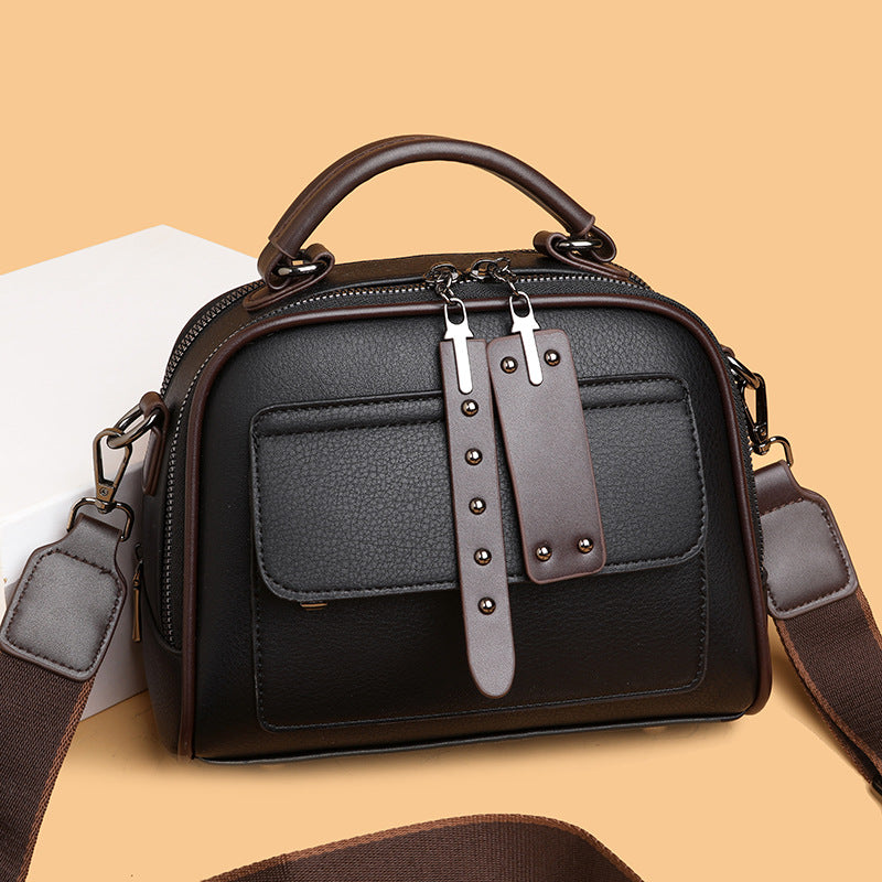 Bolso bandolera retro de piel suave para mujer