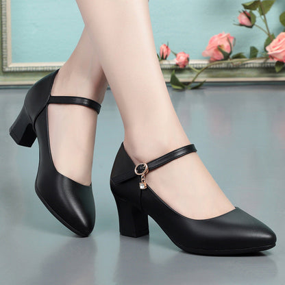 Zapatos de tacón medio antideslizantes de piel suave