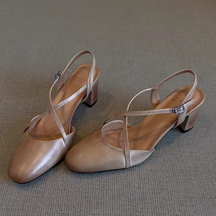 Sandalias de tacón alto con tiras cruzadas en piel de res-G