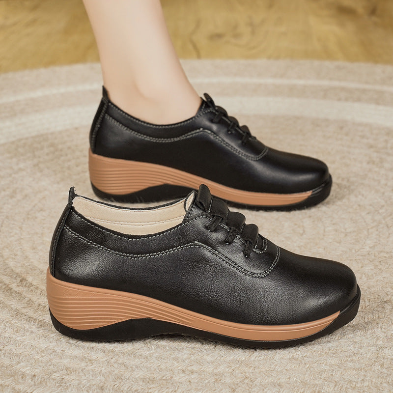 Zapatos casuales de piel con tacón de cuña y suela antideslizante