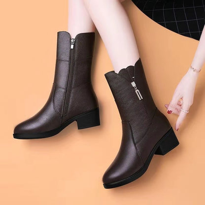 desontos™ Botas de piel suave con tacón en bloque