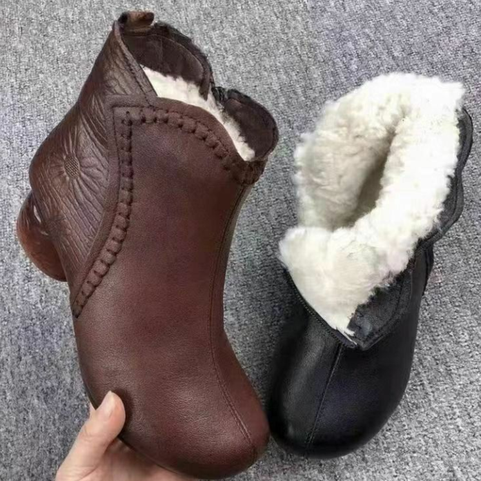 Botas cortas de piel auténtica de pura lana y suela suave