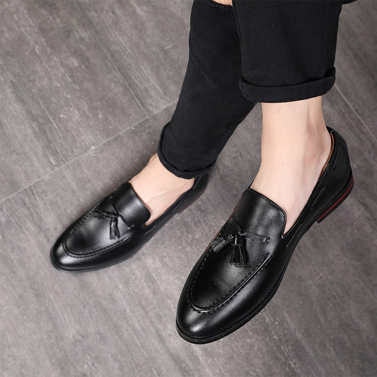 🐂Cuero🐂Zapatos sin cordones con borlas para hombre