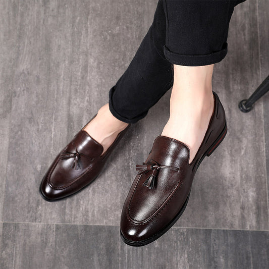 🐂Cuero🐂Zapatos sin cordones con borlas para hombre