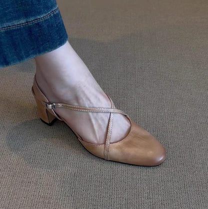 Sandalias de tacón alto con tiras cruzadas en piel de res-G