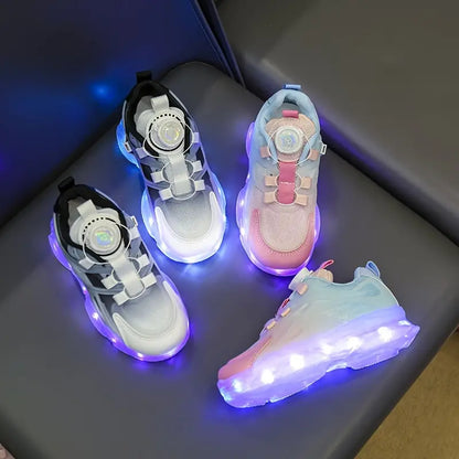 Zapatillas elegantes con luces LED y hebilla giratoria.