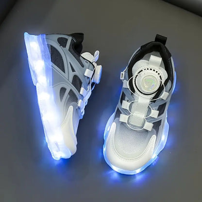Zapatillas elegantes con luces LED y hebilla giratoria.
